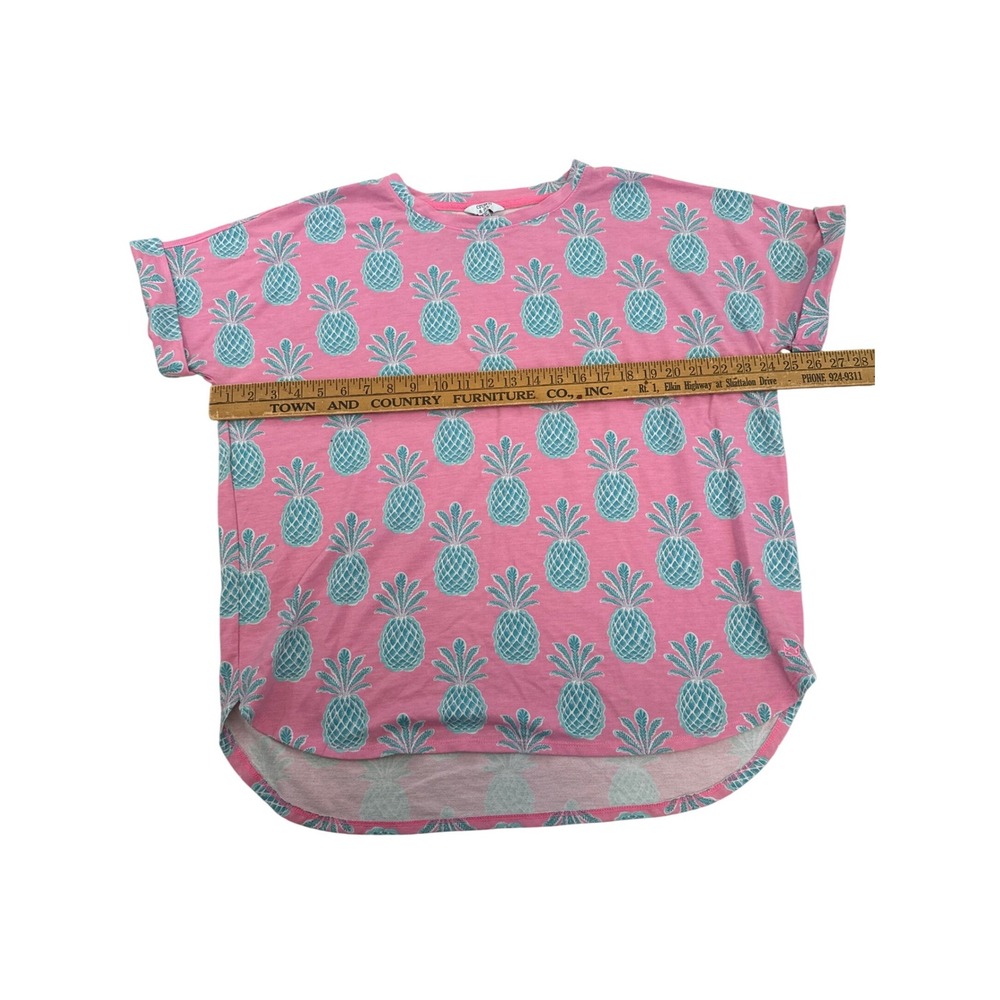 Crown & Ivy Womens XL Pink Teal Pineapple Print Short Sleeve High Low Top Shirt